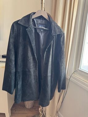 Bernardo Vintage Black Suede Leather Car Coat Jacket | Extra Large